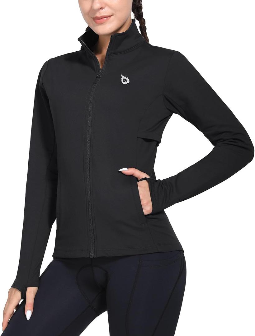 baleaf Women's Fleece Running Jacket Water Resistant Full Zip Winter Cold Weather Gear Thermal Cycling Workout Jackets (Black)