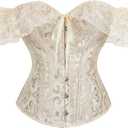 SHYMMUO Corset Top for Women Renaissance Steampunk Bustier Top Sexy Lace Up Corset Top Festival Pirate Halloween Costume (XS, Beige)