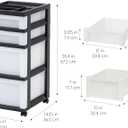 IRIS USA Plastic Drawer Storage Organizer Rolling Cart, with Wheels Casters, 4-Drawers, for Classroom Art Craft Supplies Dresser Closet Bathroom Laundry Room, Black/Pearl