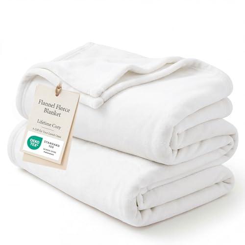 Bedsure GentleSoft Fleece Throw XL Blanket White - 300GSM Soft Lightweight Plush Cozy Blankets for Bed, Sofa, Couch, Travel, Camping, 50x70 inches
