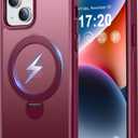 360 Rotatable Magnetic Stand for iPhone 13/14 Case Compatible with Mag-Safe 16FT Military Drop Protection, Anti-Scratch/Fingerprint iPhone 13/14 Phone Case(Matte-Red)
