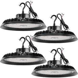 UFO Led High Bay Light 150W 2250lm 5000K 1-10V Dimmable High Bay Led Shop Lights ETL Listed US Hook 5' Cable Led High Bay Lights Alternative to 650W MH/HPS for Shop Warehouse Gym 4PACK
