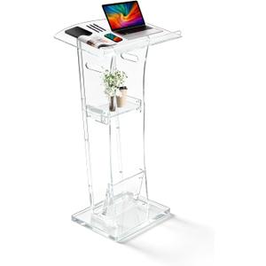 47" Transparent Clear Acrylic Podium&Lectern Stand Portable with Storage Shelf, pulpits for Churches, for Speech, for Presentation, Shtender