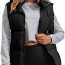Tanming Black Puffer Vest Women Zip Up Lightweight Sleeveless Winter Outerwear Vests with Hood M