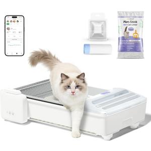 Open-Top Self Cleaning Litter Box, 2026 Upgraded Extra Large Automatic Cat Litter Box for Multiple Cats, Safety Sensors/App Control/Odor Control/Easy Clean - Includes 5 lbs Premium Cat Litter