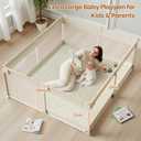 Uanlauo Beige Large Baby Playpen - 69x59in Playpen for Babies and Toddlers, Safe Indoor Play Pen, Baby Pen with Storage Bag and Breathable Mesh