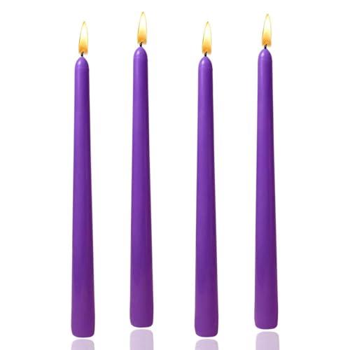 10 inch Purple Taper Candles,Set of 4 Tapered Candle, Tall Candlesticks,Conical Stick Candles,Smokeless,Home Dinner, Party, Wedding, Halloween, Christmas (Purple, 10inch)