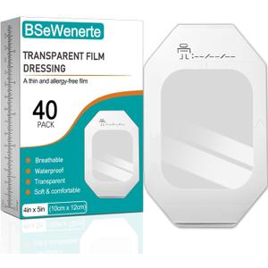 Transparent Film Dressing 40 Packs 4" x 4.75" Waterproof Clear Bandages for Tattoo Aftercare Bandage,Scar Therapy,Wound Care
