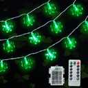 St Patricks Day Decorations Green Christmas Lights with 40 Led 3D Shamrocks, Battery Operated Lucky Clover Lights with Remote Control for Indoor Outdoor Home Garden Golf Cart St. Patrick's Day Decor