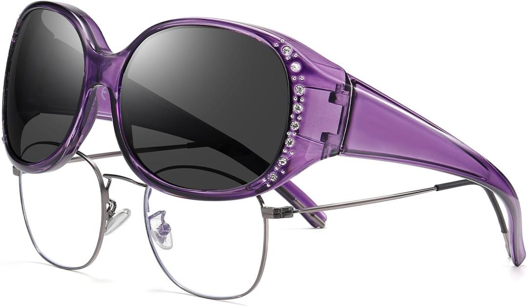 HAOLOTA Women's Polarized Fit Over Sunglasses with Rhinestone, Sun Glasses for Prescription Glasses UV400 Protection