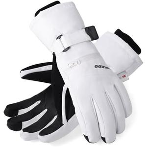 HOIHOO Waterproof Warm 3M Thinsulate Snow Gloves - Touchscreen, Cold Weather Winter Gloves for Snowboarding, Fits Both Men & Women, White, Size L