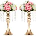 Nuptio 2 Pcs Versatile Metal Flower Arrangement Stand, 13.8in/35cm Height Elegant Wedding Centerpieces Flower Vase, Crystal Flower Stand for Wedding Party Dinner Event Restaurant Hotel Decoration (Gold)