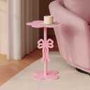 Cinnvoice Pink Bow Side Table Small Wood End Table Coffee Coquettish Room Decor Pink Bedside Cocktail Drink Stand for Small Spaces Nightstand Bedroom Couch Chair