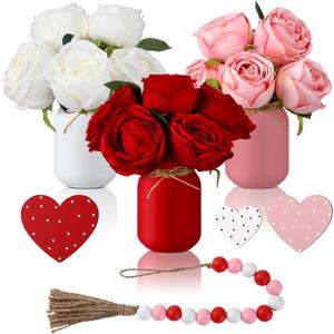 Karenhi 13 Pcs Spring Summer Mason Jar Table Decor Sunflower Centerpieces for Spring Tiered Tray Table Office Home Kitchen Indoor Decor(Rose)