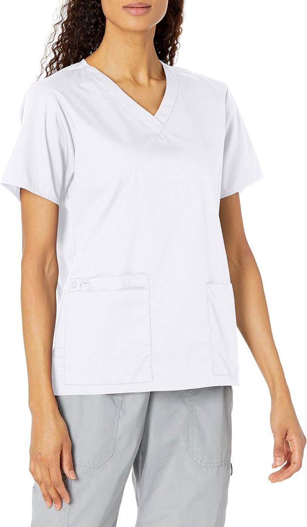 WonderWORK Women's V-Neck Scrub Top (White), S