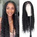 Alebery 13X8 HD Lace Front Boho Knotless Box Braided Wigs for Black Women Boho Curls Box Braid Wigs with Baby Hair Black Lightweight Synthetic Lace Frontal Box Braided Wig with Curly End (30 inches)