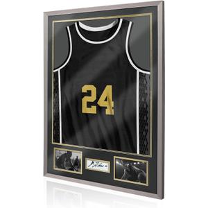 Jersey Frame Display Case, Solid Wood Large Sports Shirt Shadow Box with 98% UV Protection Acrylic, Jersey Frame for Football Baseball Basketball Hockey Jersey and Uniform, Grey