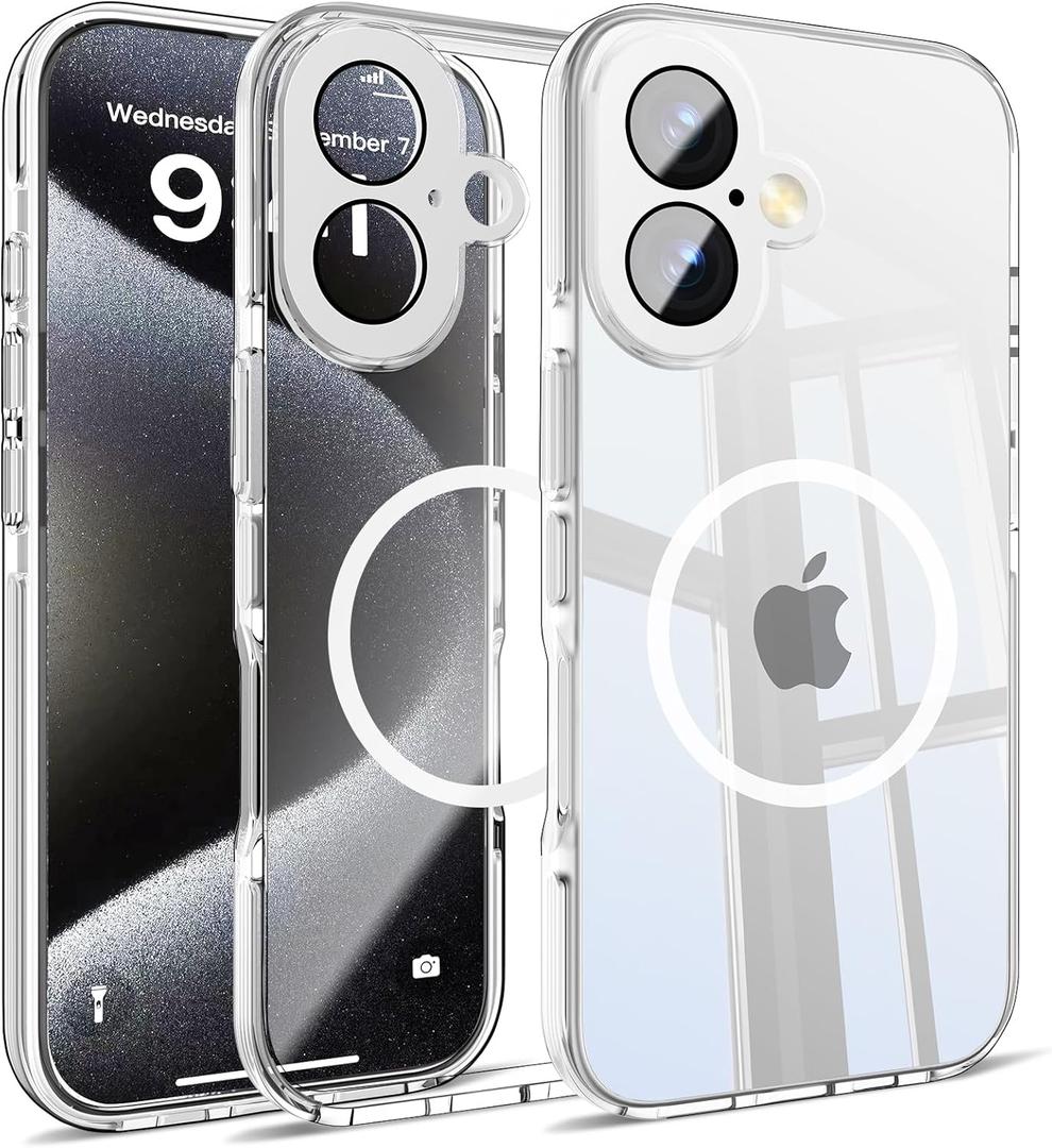 Misscase for iPhone 17 Magnetic Case,[Military Drop Protection] Clear Hard Plastics Cover, Camera Lens Protector,Compatible with MagSafe,Anti Yellowing Full Protection Cases-White