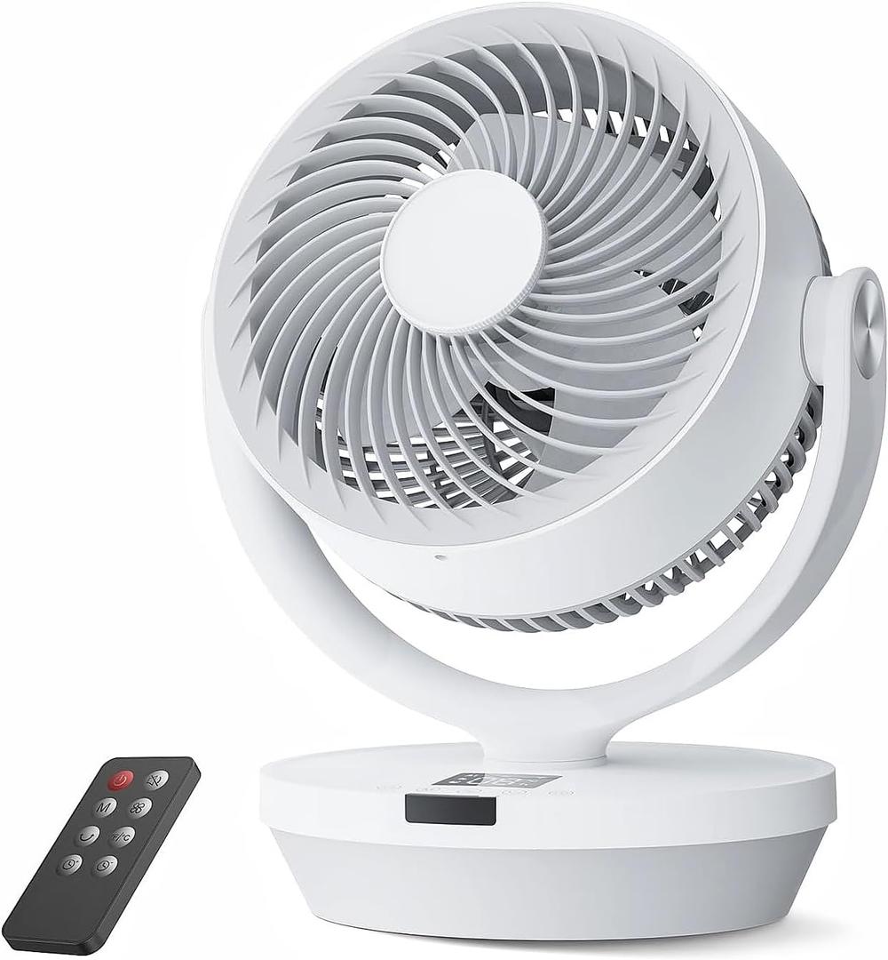 Air Circulator Fan for Bedroom, 13" Table Fan with Remote, 90 Oscillating & 120 Tilt, 60ft Strong Airflow, Quiet 25dB Electric Fan with 4 Speeds, 4 Modes & 12H Timer (White)