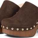 Oiamenne Womens Platform Clogs Mules Chunky High Heeled Sandals Round Toe Slip On Slides Rivet Studded Heels for Women Casual Comfy Shoes (L) SIze 9