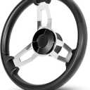 Marine Boat Steering Wheel - 3-Spoke Stainless Steel & PU Foam Grip, 13.5" Universal Size for Most Boats/Yachts/Pontoons, Durable Smooth Operation