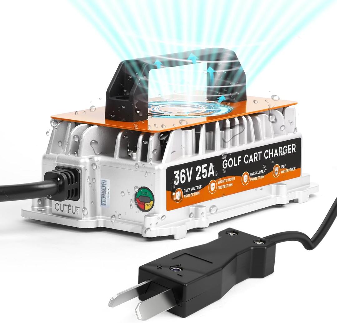 36 Volt Golf Cart Battery Charger, for EZGO/Yamaha/Club Car Battery Charger 36 Volt 25 AMP, IP67 Waterproof Fully Automatic Smart Fast Charging with 16Ft Cable, for Lead-Acid Batteries
