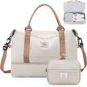 Weekender Bags for Women,Personal Item Travel Bag with Shoes Compartment, Overnight Travel Duffel Bag with Toiletry Bag,Medium (Beige & Brown)
