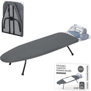 ZOES HOMEWARE Metal Mesh Panel Tabletop Ironing Board | Foldable Iron Board | Heavy Duty Small Iron Board with Heat Resistant Cover and 100% Cotton 8mm Thicken Pad | 31.5"x11.8"x6.2" (Black/Grey)