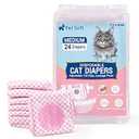 Pet Soft Disposable Cat Diapers - Diapers for Female & Male Cats, Puppy Doggie Diapers for Female Dogs with Adjustable Foam Tail Hole, 24pcs Medium