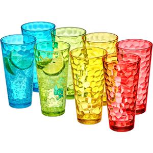 Amazing Abby - Iceberg - 24-Ounce Plastic Tumblers (Set of 8), Mixed-Color High-Balls, Reusable, Stackable, BPA-Free, Shatter-Proof, Dishwasher-Safe