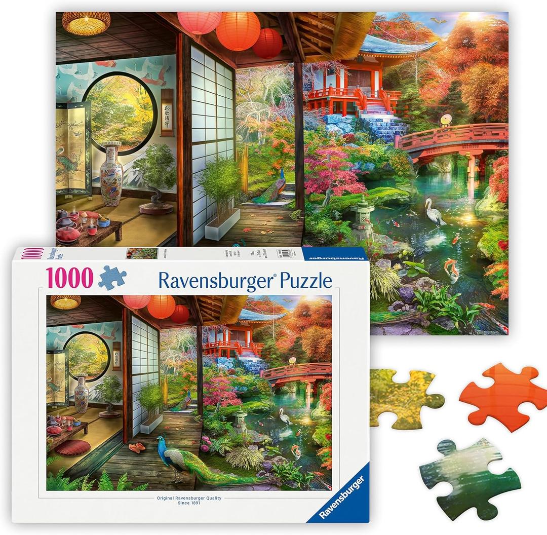 Ravensburger Japanese Garden Teahouse 1000 Piece Jigsaw Puzzle Stunning, Vivid Imagery of Opulent Teahouse Colorful Imagery Ideal Gift Frameable Art Screen Free Fun Puzzles for Adults