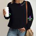 LUKYCILD Women Mardi Gras Sweatshirts Carnival Sweatshirt Funny Mask Graphic Long Sleeve Shirt Fat Tuesday Pullover Top (Black)