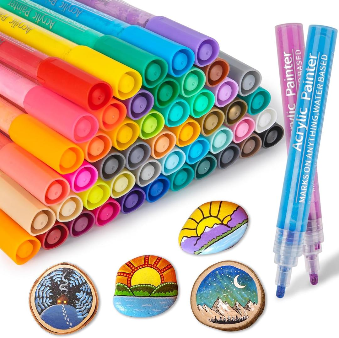 JR.WHITE Paint Markers Pens Acrylic Pen, 50 Colors Acrylic Paint Pens Medium Tip for Rocks, Stone, Ceramic, Glass, Wood, Canvas Painting, Paint Marker for Adults Art and Craft Making Supplies