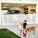 160" Extra Wide Retractable Baby Gates, 42" Extra Tall Retractable Dog Gate Pet Gate with Support Rods, Long Mesh Screen Child Safety Gate for Garage Doorways Hallways Deck Porch, Outdoor Indoor Use