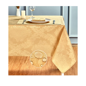 Rectangle Table Cloth Linen Farmhouse Stainproof Waterproof Washable Polyester Oblong Rectangular Fabric Table Cover for Kitchen Dining Dinner (Gold, 60 X 144 Inch)