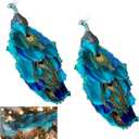 Glitter Peacock Christmas Ornaments 11in Teal Blue Artificial Feathered Peacock Birds Ornaments for Christmas Tree Simulated Peacocks Decorations with Metal Clips Xmas Wedding Home Party Decor