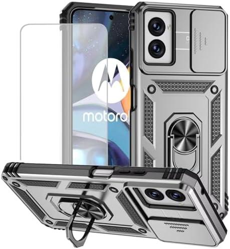 Yodueiv for Moto G Power 2024 Case,Motorola G Power 2024 Case with Tempered Glass Screen Protector and Slide Camera Cover, Magnetic Ring Car Mount Holder Cover for Motorola Moto G Power 2024 Silver