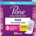Poise Incontinence & Postpartum Pads for Bladder Leaks, 5 Drop Maximum Absorbency, Long Length, 84 Count, Packaging May Vary