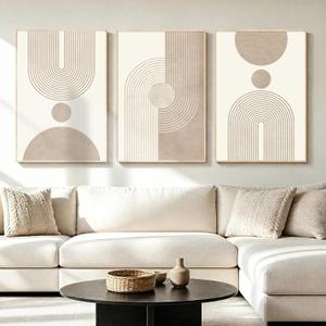 LAATOZ Neutral Abstract Wall Art Framed Modern Canvas Painting, Boho Prints Artwork for Living Room Bedroom Office Hallway Stairs 16x24 Inch 3 Panels