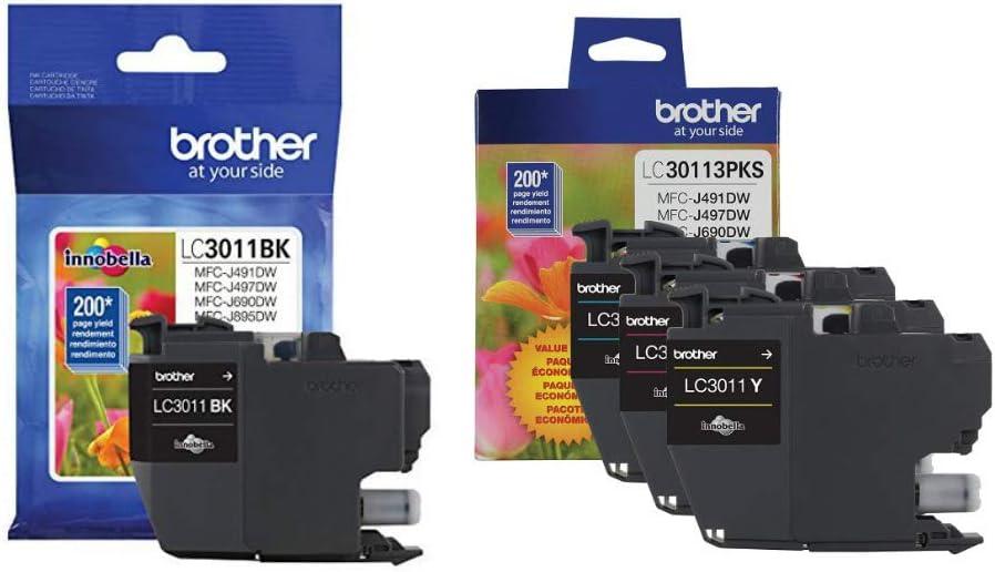 Brother Genuine LC3011BK, LC30113PKS Standard Yield Black/Cyan/Magenta/Yellow Ink Cartridge Set, LC3011