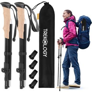 TREKOLOGY Trekking Poles  Lightweight, Adjustable Hiking Sticks for Men & Women  Durable Aluminum, Compact & Foldable with Comfortable Grip  Perfect for Hiking, Walking & Seniors, TREKZ XE (Black)