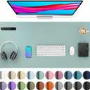 Aothia Leather Desk Pad Protector, Mouse Pad,Office Desk Mat, Non-Slip PU Leather Desk Blotter, Laptop Desk Pad, Waterproof Desk Writing Pad for Office and Home (36" x 17", Light Blue)