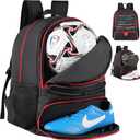 Basketball Bag Backpack for Men Women with Ball & Shoes Compartment 30L Capacity Lightweight Breathable Boys Girls Soccer Ball Bag Backpack Fit Volleyball Football Sports Travel School Gym (TK13Red)