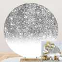 OERJU Silver Glitter Starlight Round Backdrop Cover Fabric - Wedding, Baby Shower & Birthday Party Decoration - 7.2x7.2ft