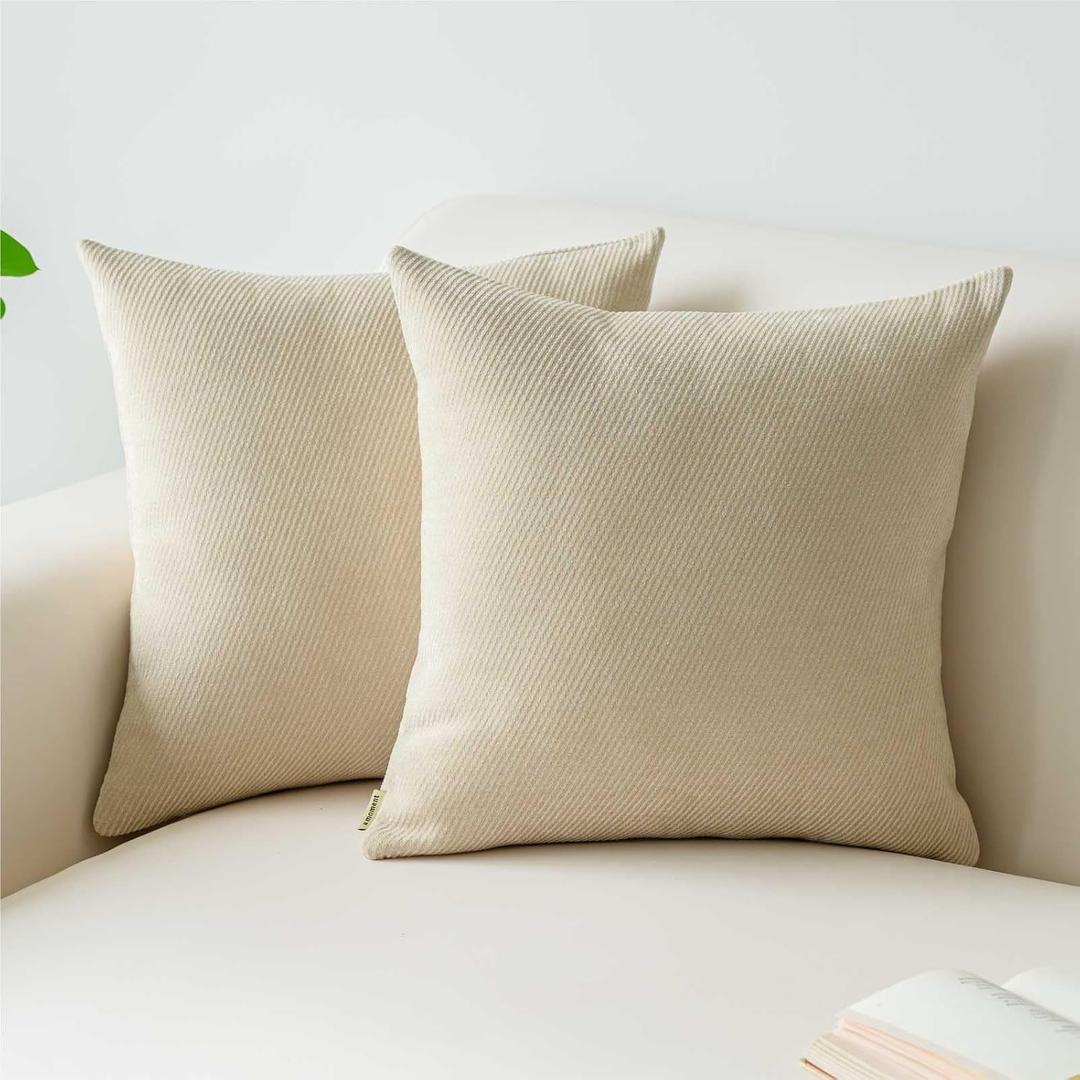 a moment Pack of 2 Decorative Chenille Throw Pillow Covers with Twill Cushion Covers for Sofa Living Room Couch Bed 20x20 Inch Beige