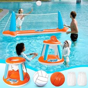JOYIN XL Inflatable Pool Float Set, Basketball Hoops, Extra Large Floating Swimming Game Toy for Kids and Adults, Summer Floaties, Volleyball Court|Basketball, XL-Orange