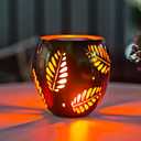New Metal Table Solar Lanterns, Waterproof Solar Fire Bowl Flickering Flame, 1 Pack