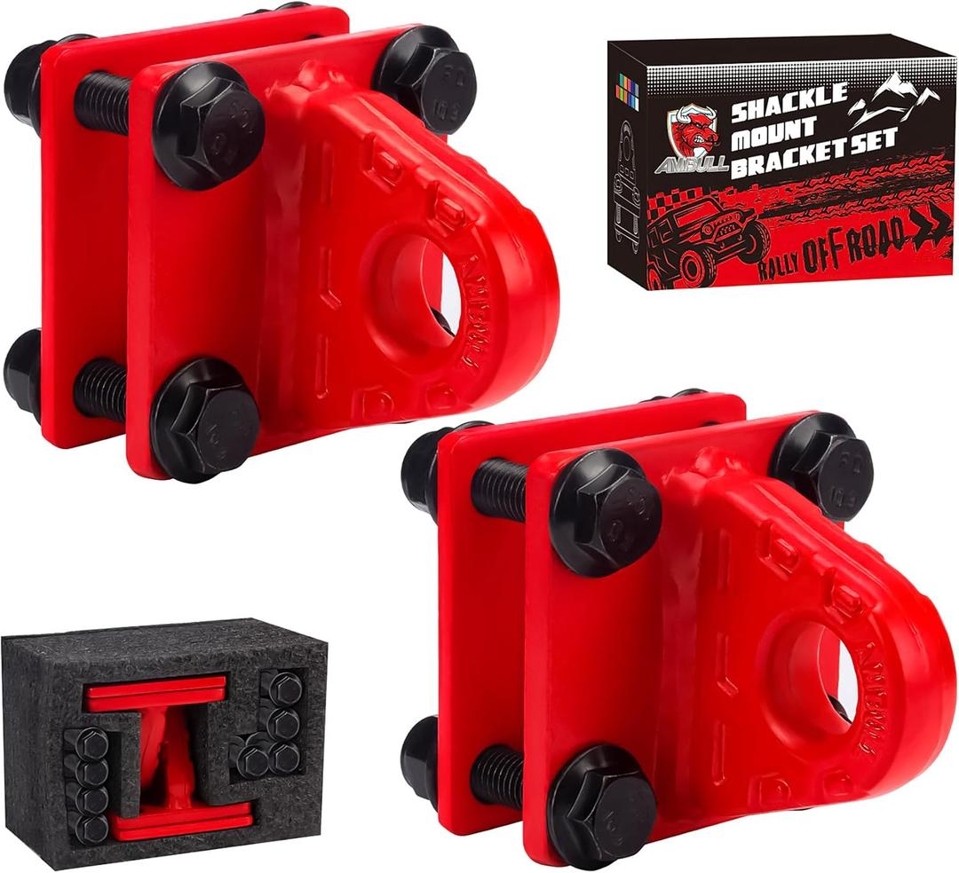 2 Pack D-Ring Shackles Mount Bracket with Backer Plate, D Ring Shackle Bracket, 5 TON Bolt On Clevis Mount Bumper Shackle Bracket, for Truck, Tractors, ATV, UTV, Pickup Trucks, Red