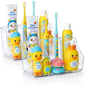 Sotfamily Clear Kids Toothbrush Holders for Bathrooms, 2-Pack(No-Drill)