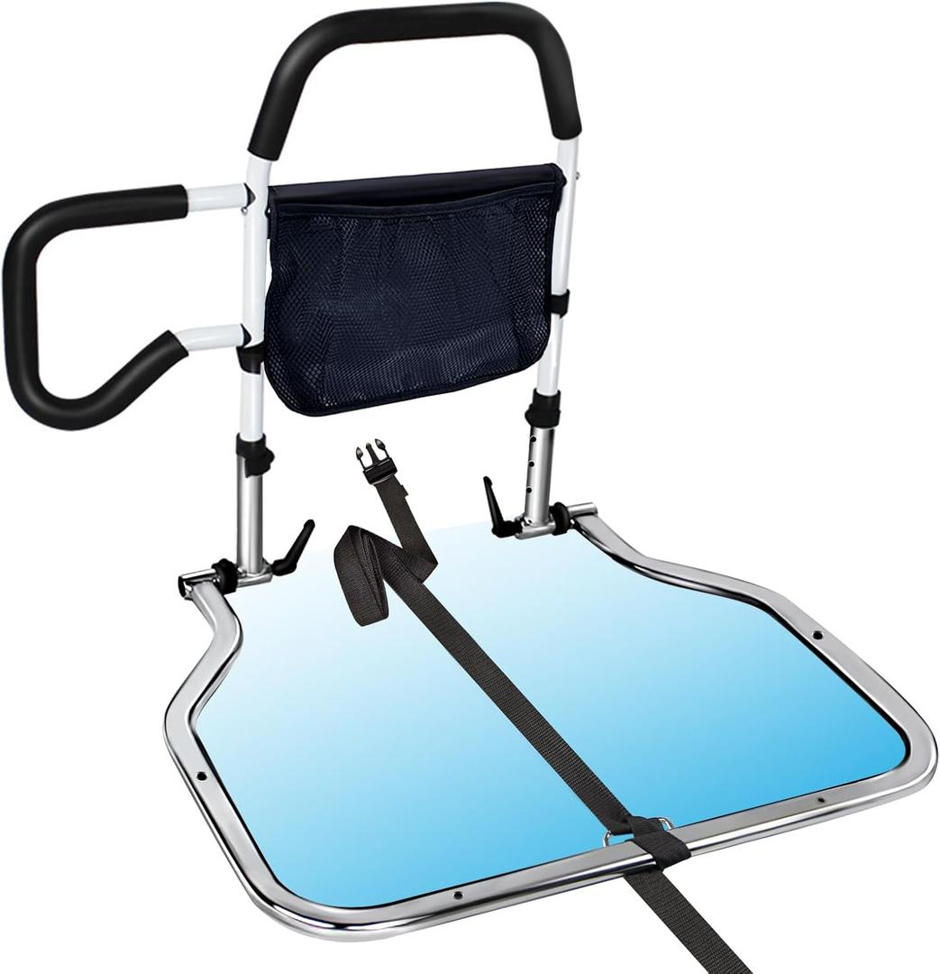 Bed Rails for Elderly Adults Safety, Foldable Bed Guard Rails, Assist Bar for Seniors Fit King/Queen/Full/Twin Size, Gifts for Seniors, Adjustable Heights & Storage Pocket (Silver)